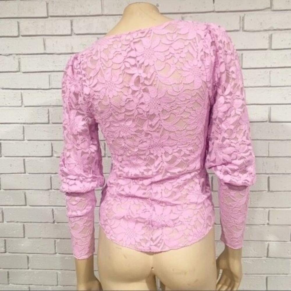 Free People Intimately Lavender Pink Floral Lace Square Neck Puff Sleeve Top | M - Picture 3 of 4